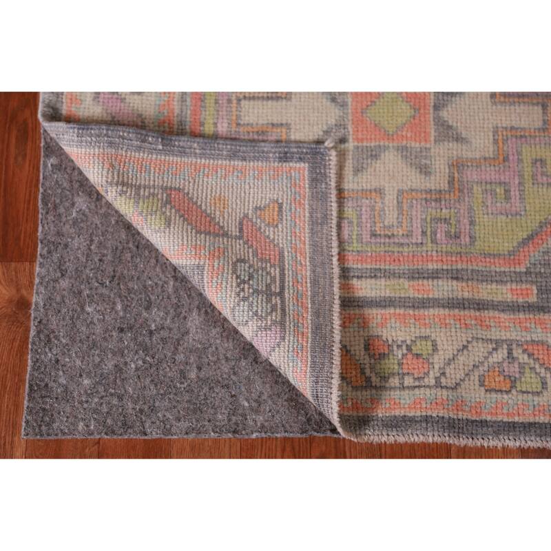 Hand Knotted Oriental 100% Wool Carpet Transitional Geometric Greys & Charcoal Oushak Runner Rug - 13' 0'' X 3' 1''