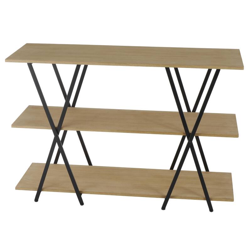 Metal 3 Shelf Shelving Unit with Black Metal X Frame - Brown - Roche River Decor