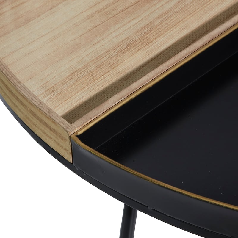 Metal Two-Toned Wood Split Tray Coffee Table - Black - Roche River Decor - 38"W x 38"L x 18"H