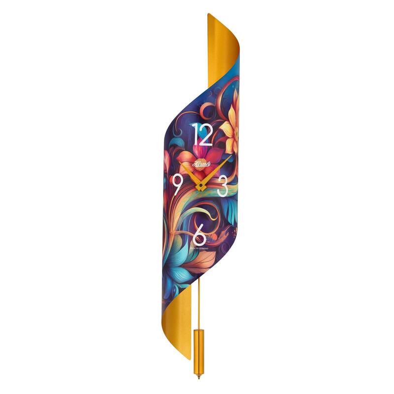 Abstract Floral Pendulum Wall Clock - 26.5" - Gold