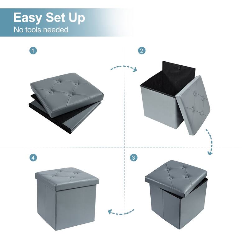 Folding Storage Ottoman, Foot Rest Stool Footstool, Leather Tufted Ottoman, Small Ottoman Cube for Living Room Bedroom Dorm