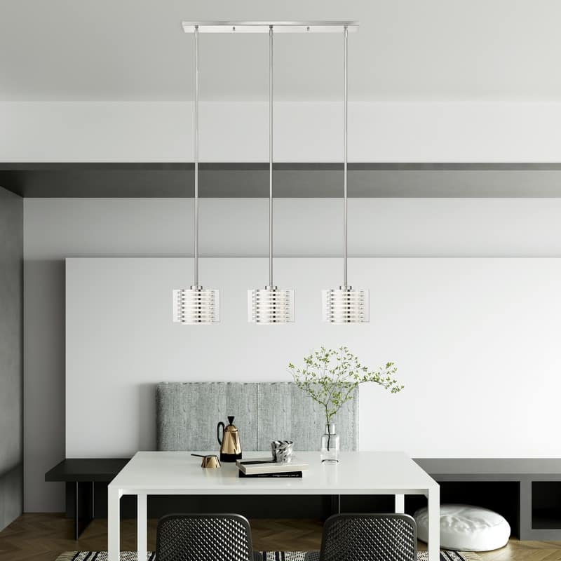Livex Lighting 3-light Brushed Nickel Indoor Chandelier, 41033-91 - 36.5" L X 4.5" W X 9.25" - 45.25" ADJ H