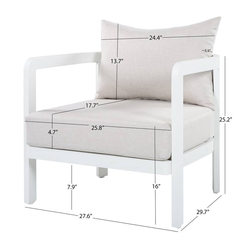 Christopher Knight Home - Modern 27.6" Outdoor Curved Back Patio Club Chair with Aluminum Frame & Water-Resistant Cushions