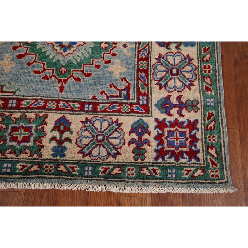 Traditional Blue Kazak Area Rug Handmade Wool Carpet - 5'1" x 6'10"
