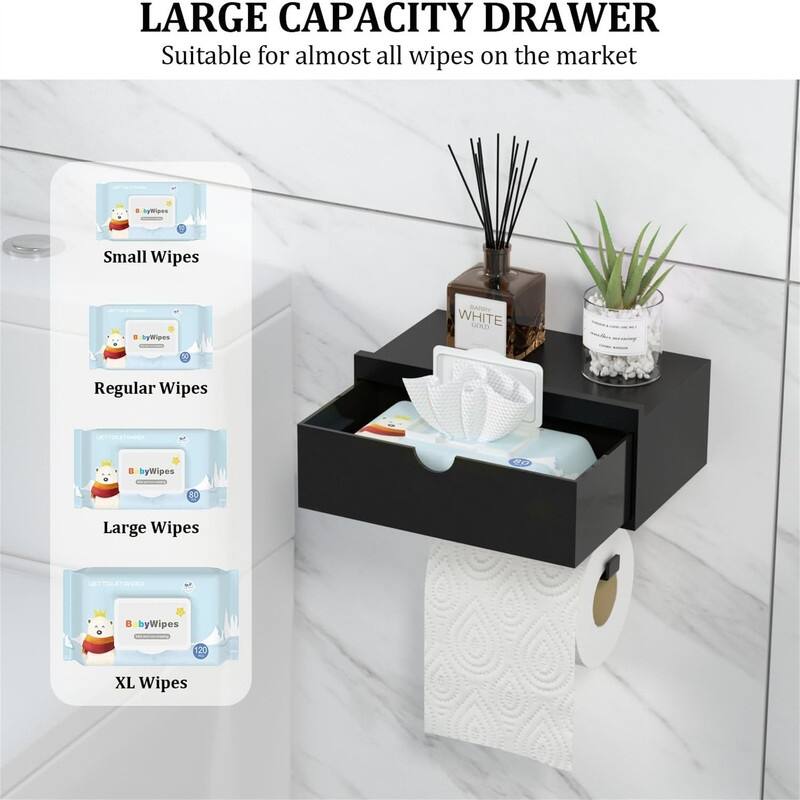 Toilet Paper Holder with Shelf - Wall - 8.39" L X 4.92" W X 2.56" H