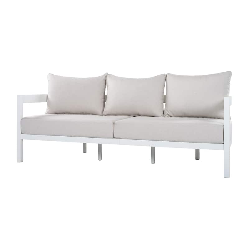 Christopher Knight Home - Modern 75.8" Outdoor Curved Patio 3-Seater Sofa with Aluminum Frame & Water-Resistant Cushions
