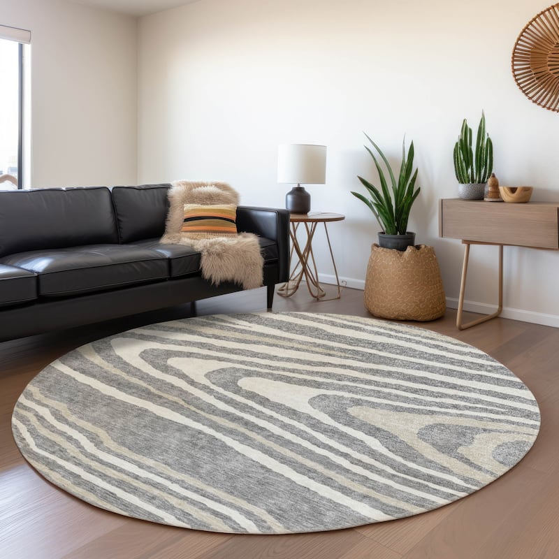 Machine Washable Indoor/ Outdoor Abstract Illusion Chantille Rug
