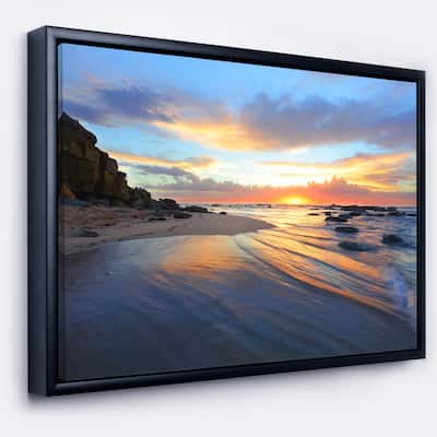 Designart "Exotic Seashore Sunrise Australia" Seascape Framed Canvas Art Print