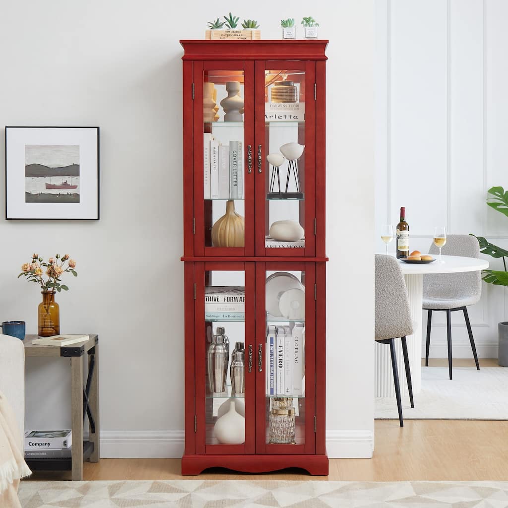 Elegant Lighted Glass Curio Display Cabinet,Bulb Included