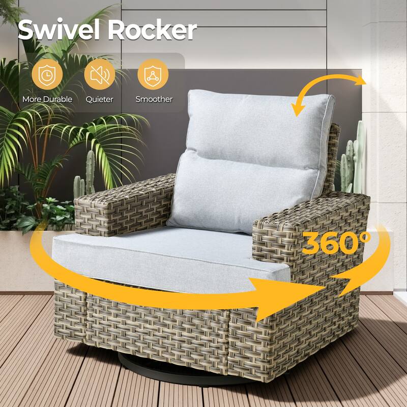HOOOWOOO 10-piece Rattan Wicker Patio Outdoor Furniture Fire Pit Set with Swivel Rocking Chairs