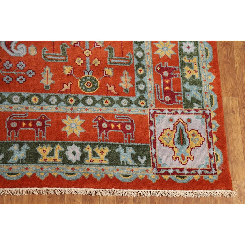Hand Knotted Oriental 100% Wool Carpet Traditional Tribal Oranges & Rust Heriz (serapi) Area Rug - 11' 9'' X 8' 10''
