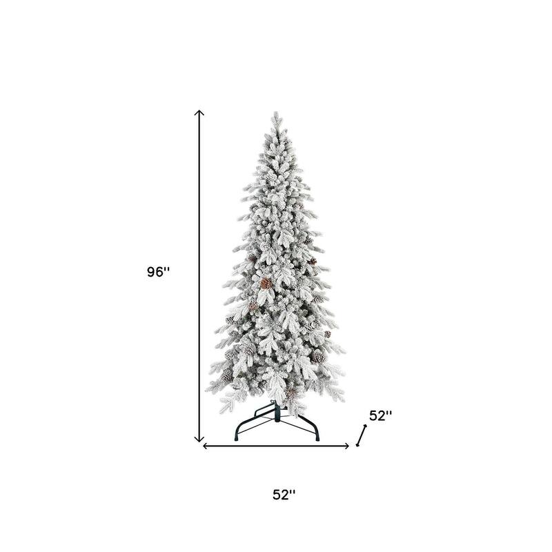 HomeRoots 8' White Slender Flocked Fir Christmas Tree - 52.00 in. x 96.00 in. x 52.00 in.