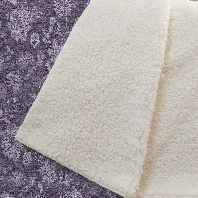 Premium Machine Washable Traditional Floral Sherpa Throw Blanket