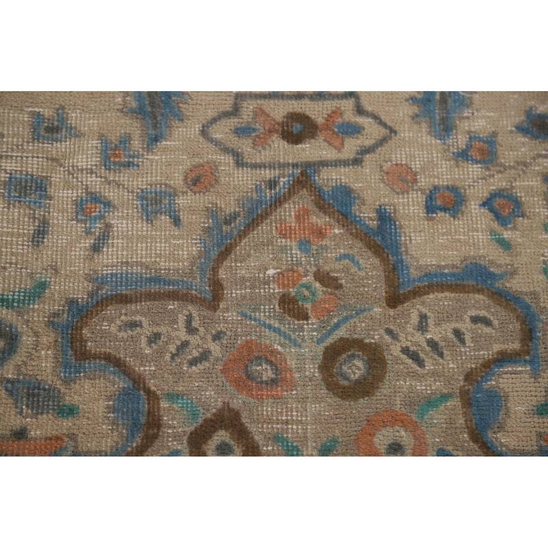 Hand Knotted Oriental 100% Wool Carpet Traditional Floral Beige & Ivories Tabriz Area Rug - 12' 3'' X 9' 8''