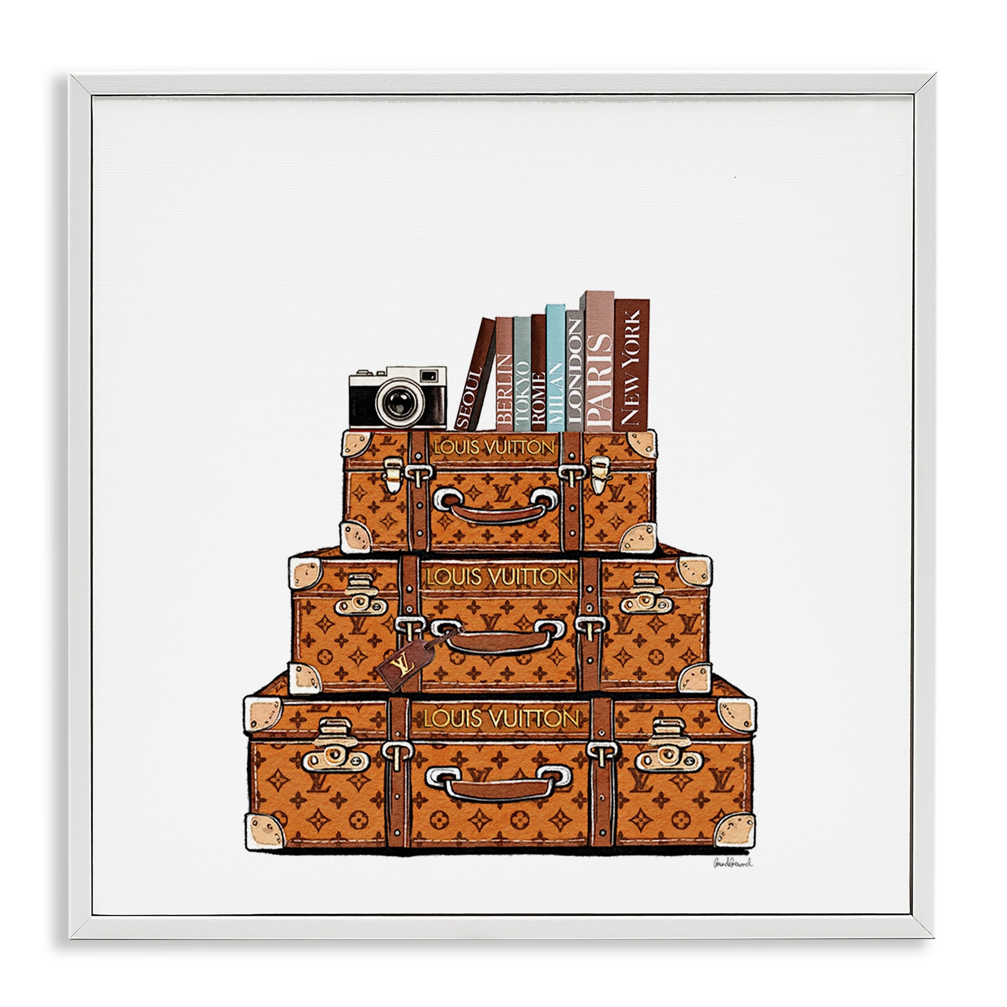 Stupell Vintage Glam Luggage Stack Framed Giclee Art Design By Amanda Greenwood