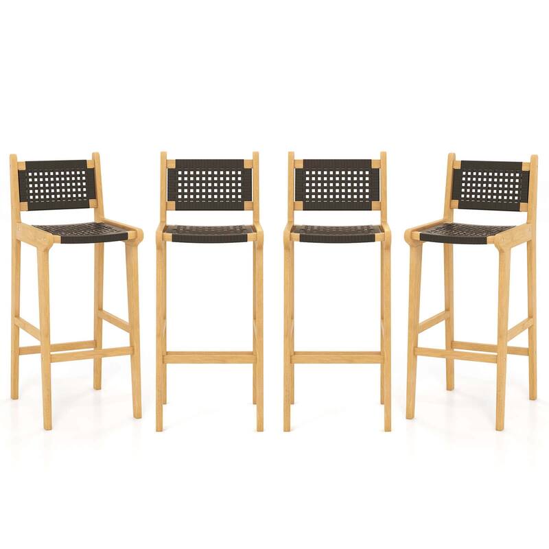 Costway 1/2/4 PCS 30" Teak Wood Bar Chair with Backrest & Footrest Bar - Set of 4