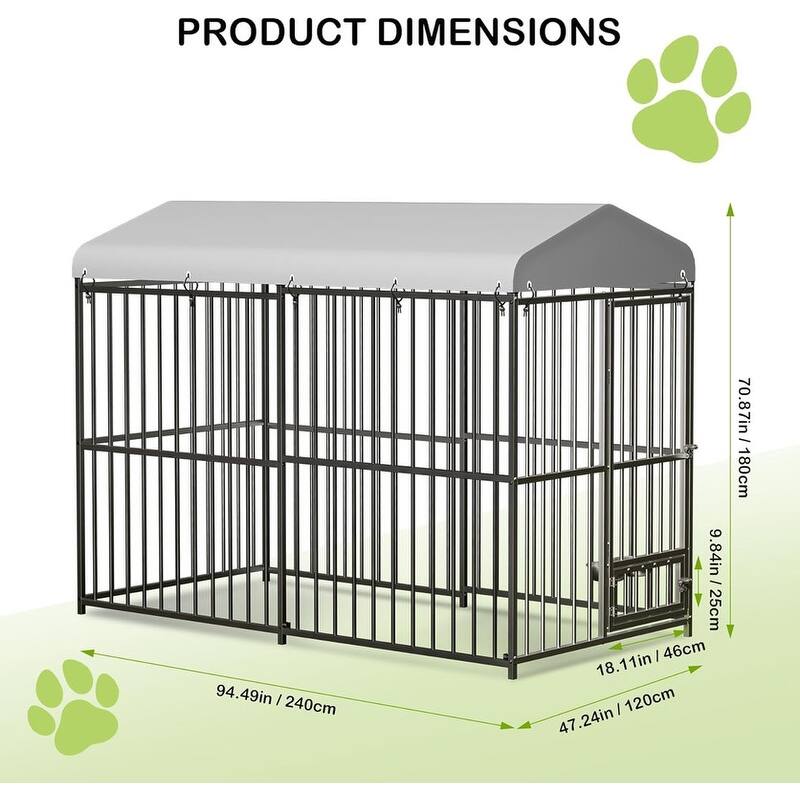 Dog Cage Kennel with Rotating Feeding Bowl Waterproof Roof Cover