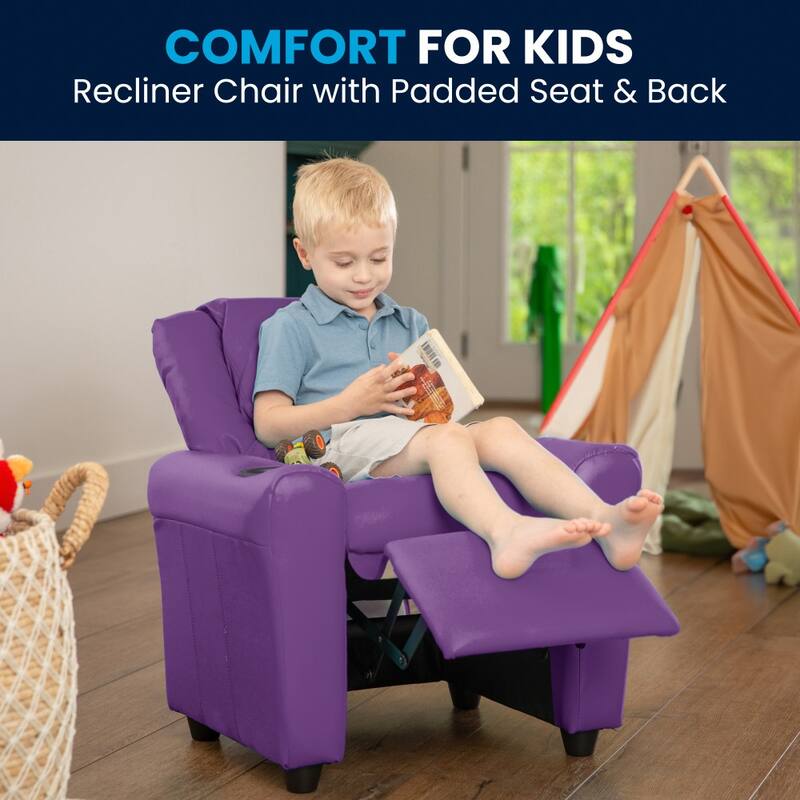 Contemporary Kids Recliner with Cup Holder and Headrest - 24"W x 21.5" - 36.5"D x 27"H