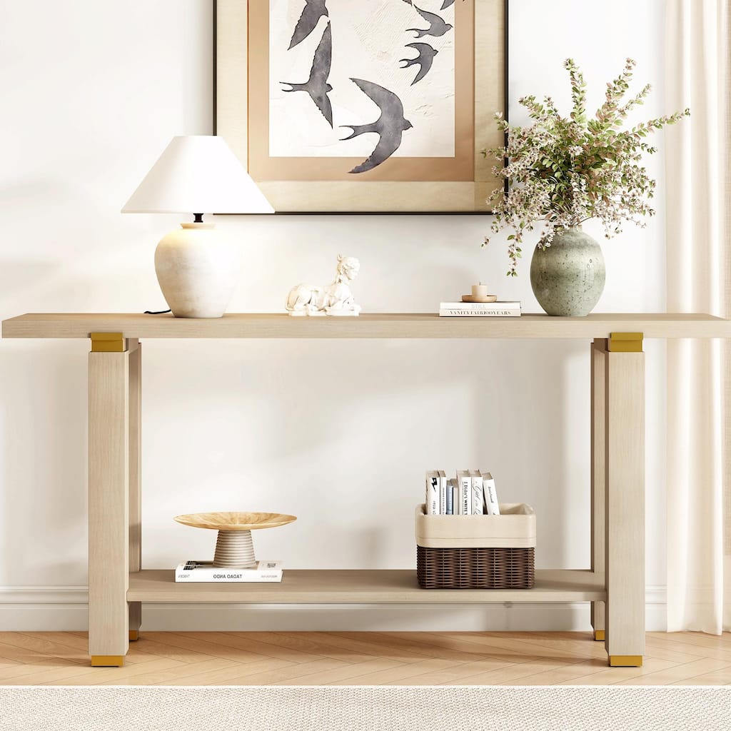 63" Modern Console Table with Shelf & Metal Accents