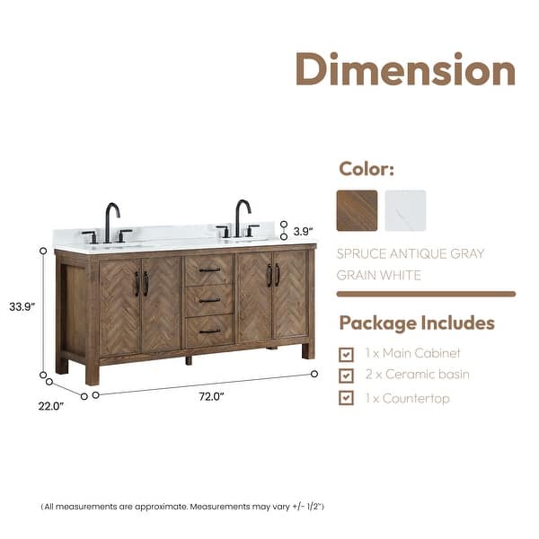 dimension image slide 5 of 10, Javier Bath Vanity with Composite Stone Top without Mirror
