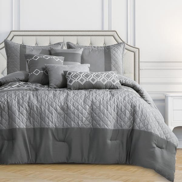 slide 2 of 5, Wellco Bedding Comforter Set Bed In A Bag - 7 Piece Luxury CHIZOBA microfiber Bedding Sets - Oversized Bedroom Comforters Grey - King