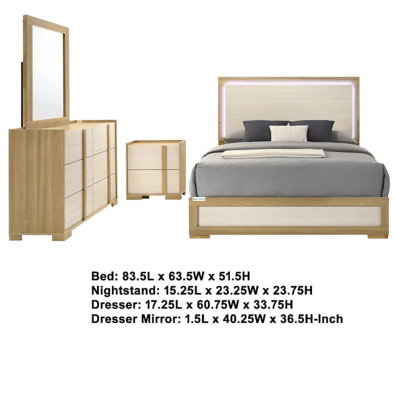 Hyle 4pc Queen Bedroom Set, Natural Brown and White Finish, Dresser
