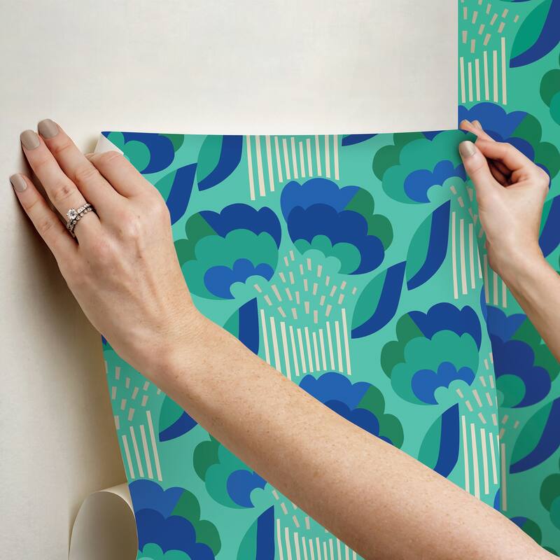 Megan Carter Retro Esme Aqua Peel and Stick Wallpaper