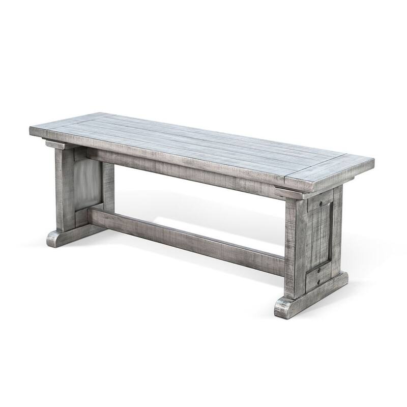 Bench, 48 Inch Wide Farmhouse Plank Style Seat, Gray Pedestal Base