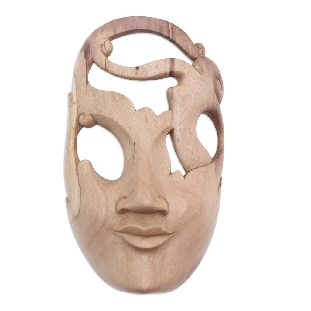 Novica Handmade Arabesque Hibiscus Wood Mask