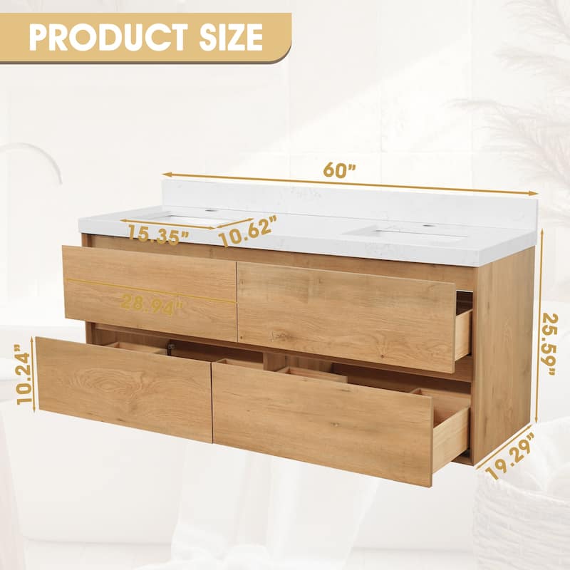 Sylphar 60 in. Toffee Oak Bath Vanity with Undermount Sink, 3 Top Options