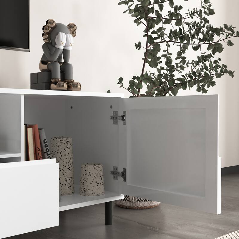 High Gloss Panel Modern TV Console, TV Stand, Entertainment Center with Storage Shelves