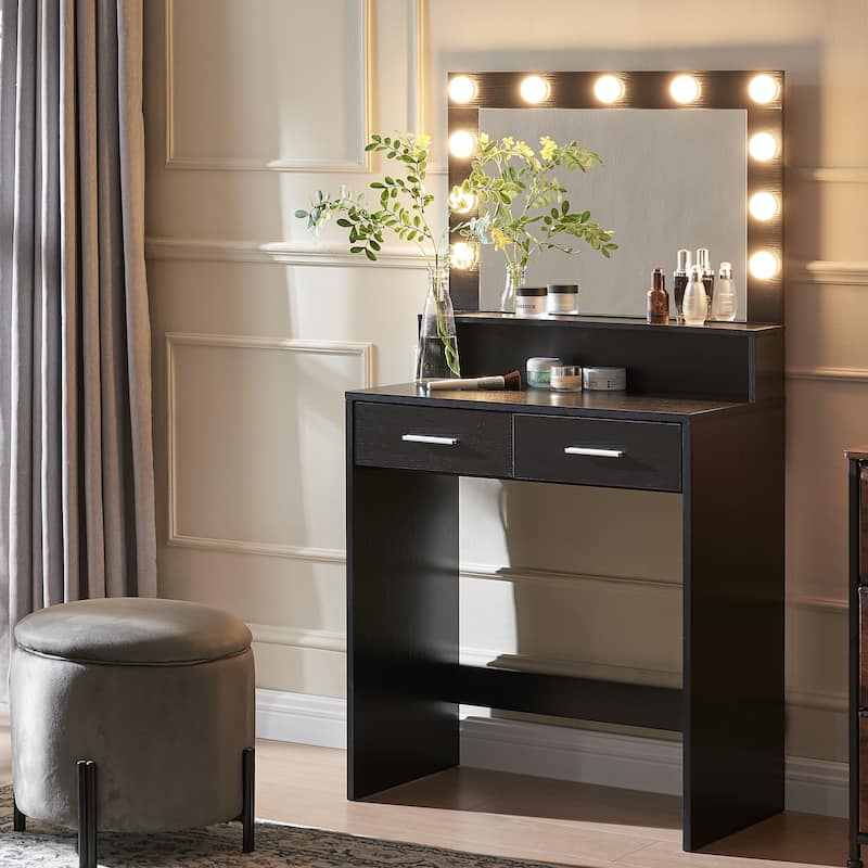 LED Vanity Desk with Mirror, Large Drawer & 3-Light Modes, Dressing Table for Bedroom