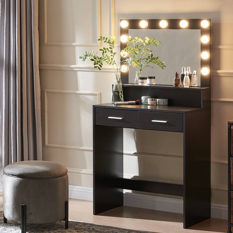Small Vanity Table with 2 Drawers 3 Light Modes Makeup Mirror