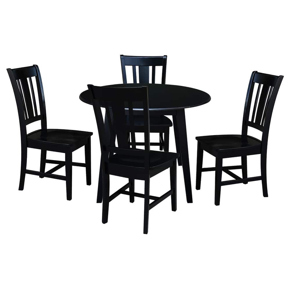 42" Solid Wood Round Dual Drop Leaf Table with 4 Dining Chairs