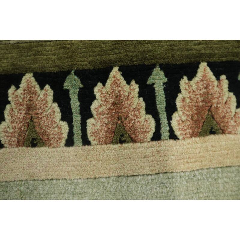 Hand Knotted Oriental 100% Wool Carpet Modern Geometric Green Nepalese Area Rug - 9' 0'' X 6' 0''