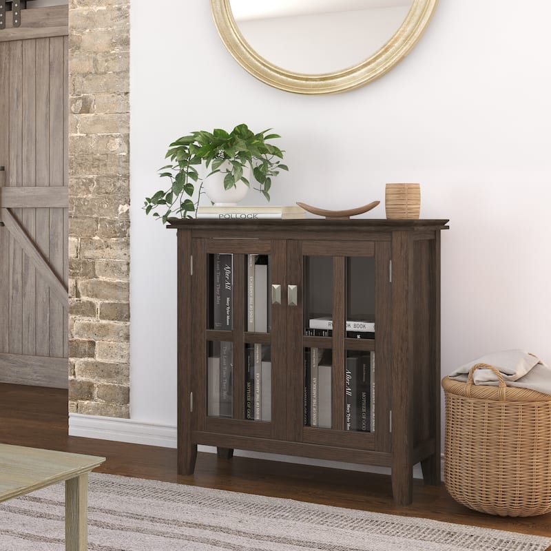 WYNDENHALL Stratford SOLID WOOD 30 inch Wide Low Storage Cabinet - 30"w x 14"d x 31" h - Farmhouse Brown