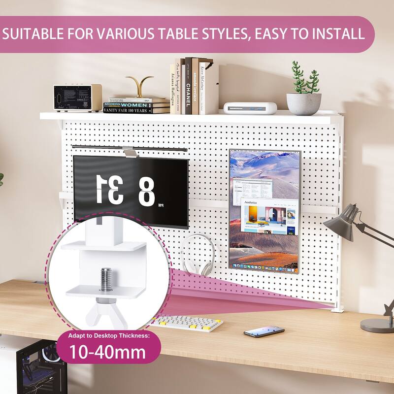 Metal Pegboard Desk Organizer with Dual Monitor Stand