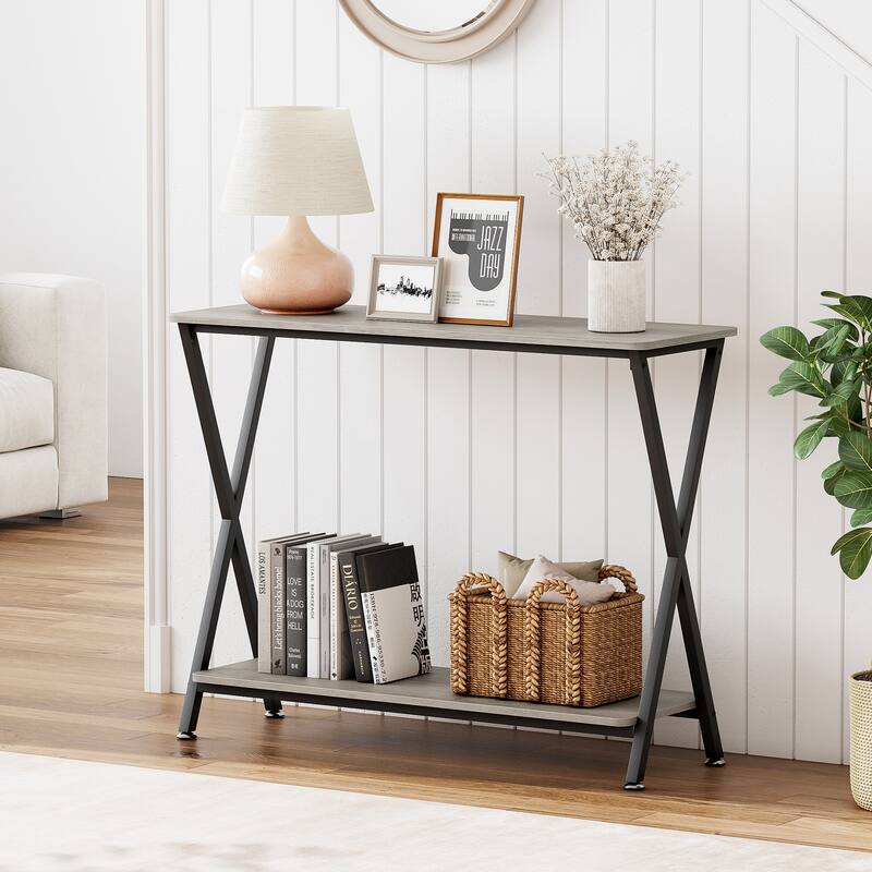 Sofa Tables Narrow Entryway Table with Storage Shelf and Metal Frame