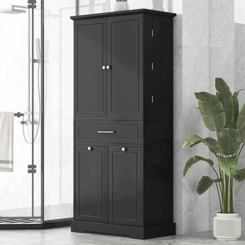 Versatile Freestanding Bathroom Cabinet with Multiple Compartments and Stylish Design - Black