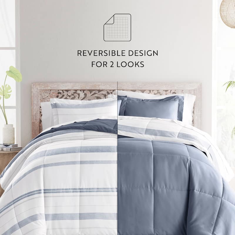 Becky Cameron Stitched Stripe Stone Pattern Reversible Comforter Set