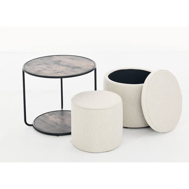 Ottoman, multifunctional combination set table Ottoman, combination of Ottoman and table, with drum stool, with storage space