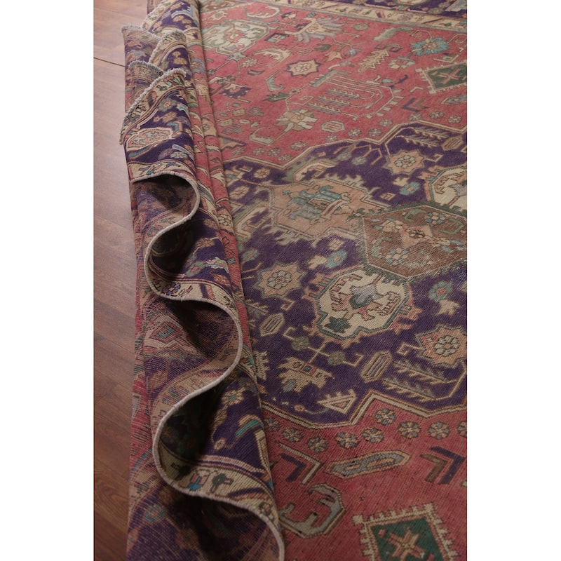 Pink Geometric Tabriz Persian Vintage Area Rug Handmade Wool Carpet - 9'0"x 12'8"