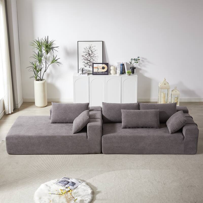 Modern Chenille Upholstered Sectional Sofa Couch Set,Modular L Shaped Sectional Living Room Sofa Set With 6 Pillows(Left Chaise) - Grey