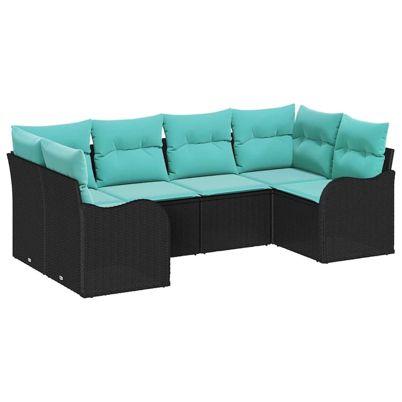vidaXL 6 Garden Sofa Set with Cushions Black/Brown/Grey Poly Rattan - 92.1 x 48.2 x 27.2