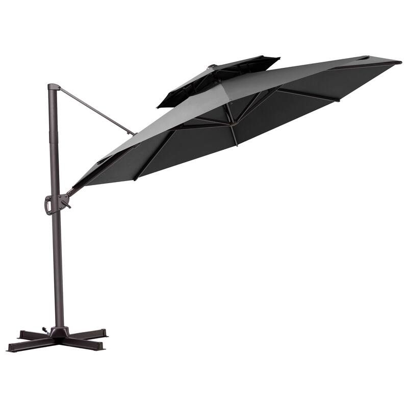 VredHom Dual Wind Vent Offset Cantilever Patio Umbrella with Base