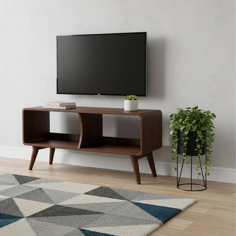 HomeRoots 39" Brown Solid Wood Enclosed and Open Storage TV Stand - 39.40 in. x 19.70 in. x 13.80 in. - Brown - 39.40 in. x 19.70 in.  x 13.80 in.