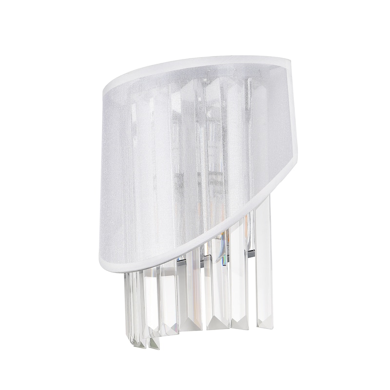 1-Light Modern White Fabric & Crystal Wall Sconce - Ideal for Living Room Decoration - Polished Nickel - N/A