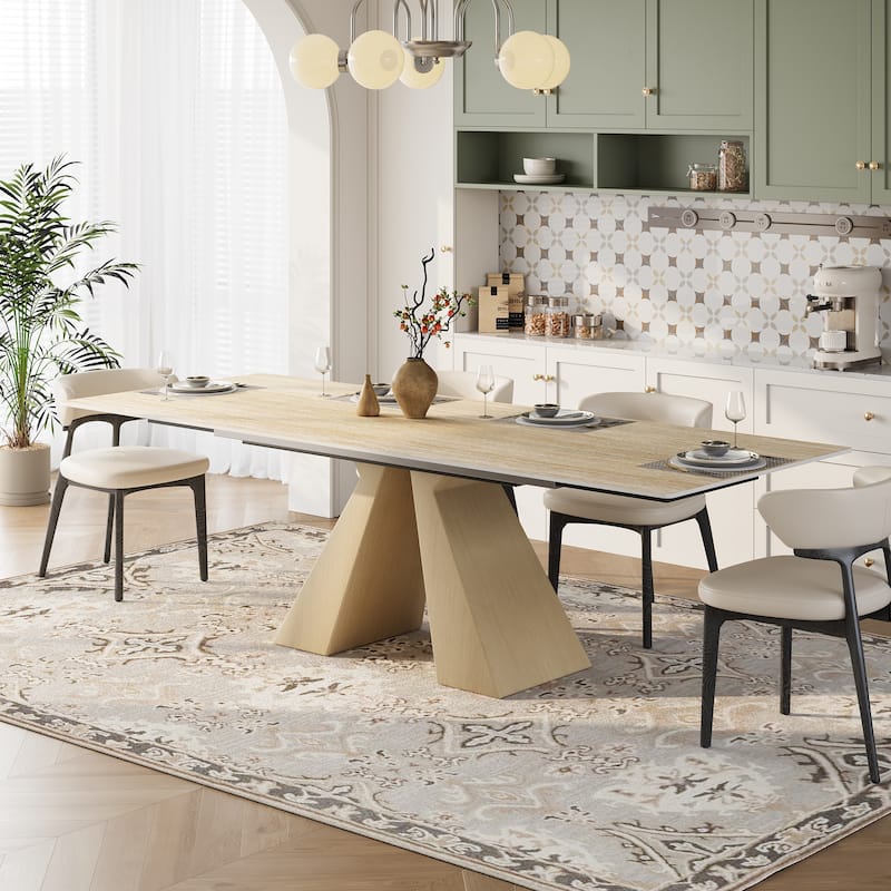 63 - 94" Extendable Modern Sintered Stone Dining Table for 4-10, Table top with Black Carbon Pedestal