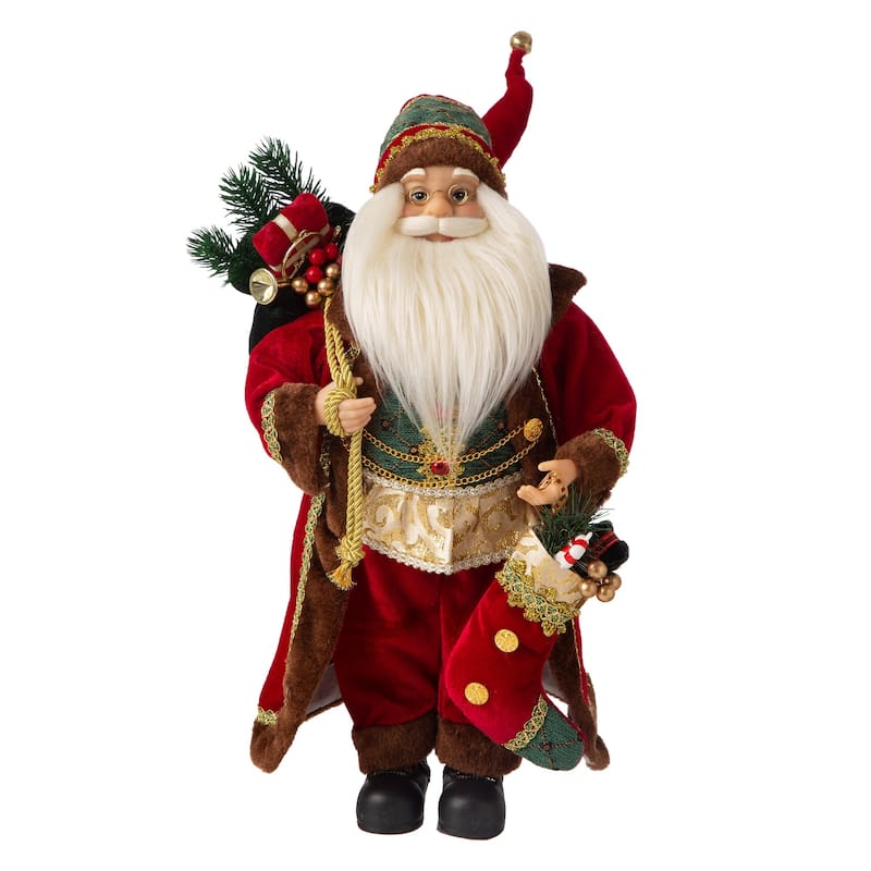 Glitzhome Christmas Lifelike Standing Santa Figurine Table Top Decor
