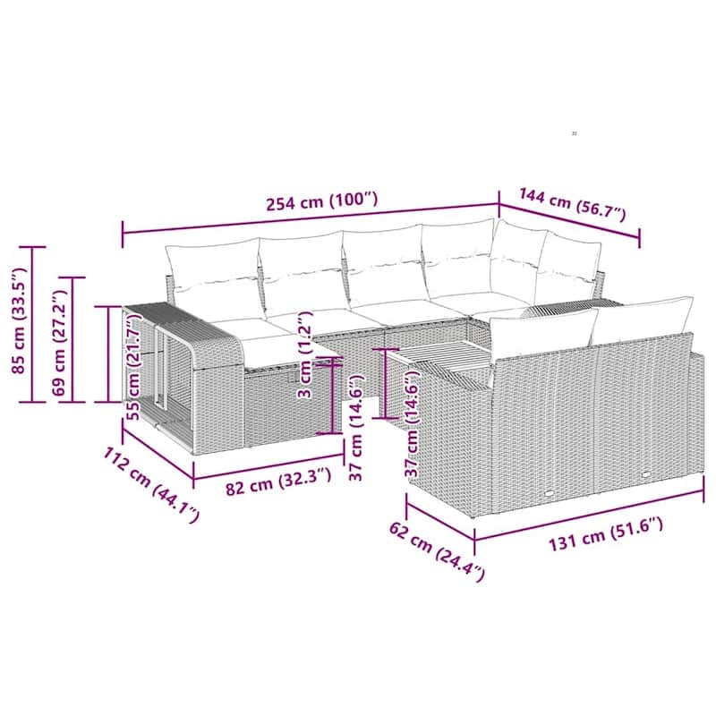 vidaXL Garden Sofa Set Black - 21.7 x 21.7 x 14.6